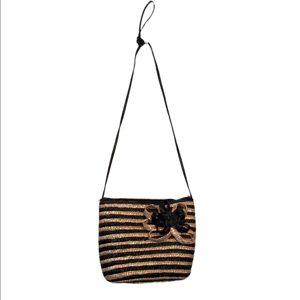 Cato Tan and Black Straw Floral Purse